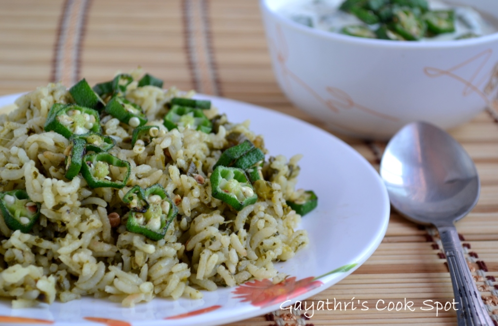 Palak Okra Rice – Gayathri's Cook Spot