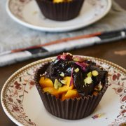 Edible Chocolate Cups with Mango and Chocolate Ganache Filling